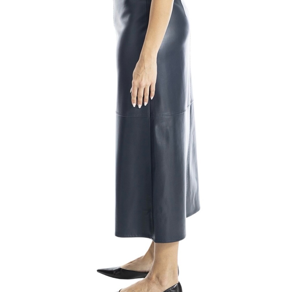 Max Studio Black Faux Leather A-Line Midi Skirt